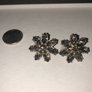 Large Gray gemstone flower earrings
